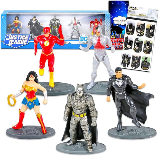 Justice League Figure Set Justice League Toys Bundle - 5 Pc Justice League Collectibles with Batman Stickers and More (Justice League Toppers) - Figurio