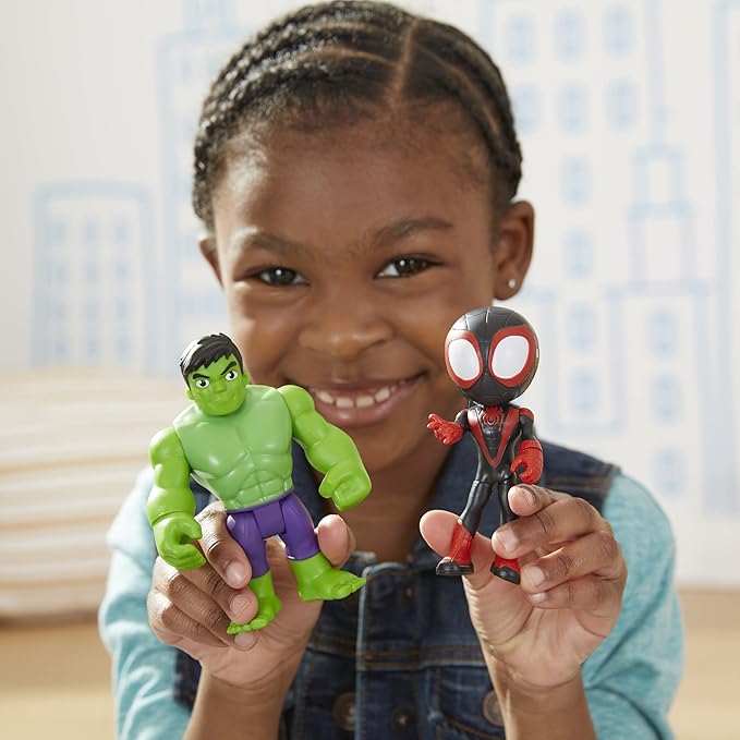 Hasbro Spidey and His Amazing Friends Marvel Hero Reveal 2-Pack,-Action Figures,-Mask Flip Feature, Miles Morales: Spider-Man and Hulk, 3 and Up - Figurio