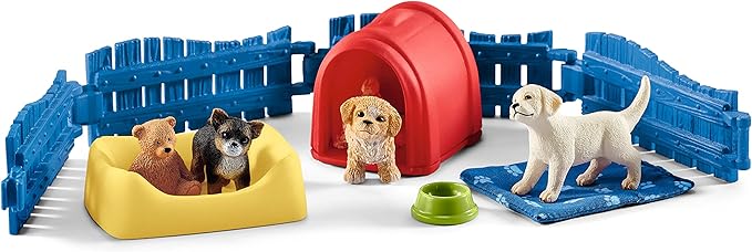 Schleich Farm World Puppy Pen 13-piece Educational Playset for Kids Ages 3-8 - Figurio