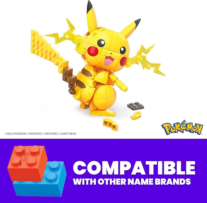 Mega Pokémon Building Toys Set Build & Show Pikachu with 205 Pieces, Articulated and Poseable, 4 Inches Tall, for Kids - Figurio