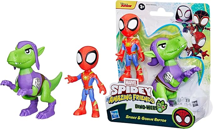 Spidey and his Amazing Friends Marvel Dino-Webs, Spidey and Goblin Raptor Action Figures Set, Super Hero Toys for Boys and Girls Ages 3 and Up - Figurio