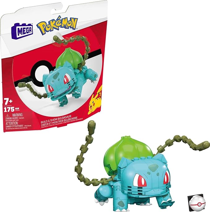 Mega Pokémon Building Toys Set Build & Show Bulbasaur with 175 Pieces, Articulated and Poseable, 4 Inches Tall, for Kids - Figurio