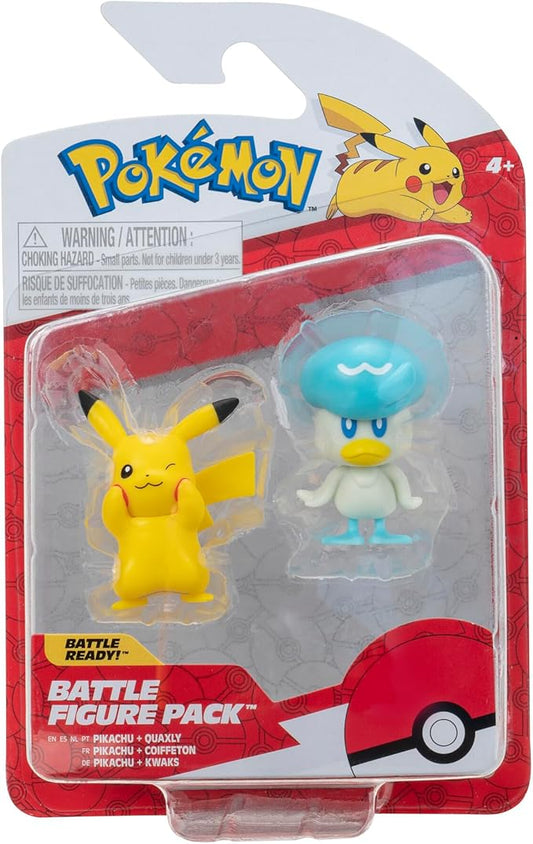 Pokémon Battle Figure First Partner 2 Pack - 2-Inch Quaxly and Pikachu Battle Figures with Authentic Details - Figurio