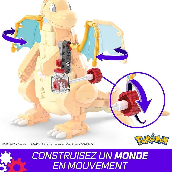 MEGA Pokémon Building Toys Set Dragonite with 388 Pieces, Articulated and Poseable with Motion, 7 Inches Tall, for Kids - Figurio