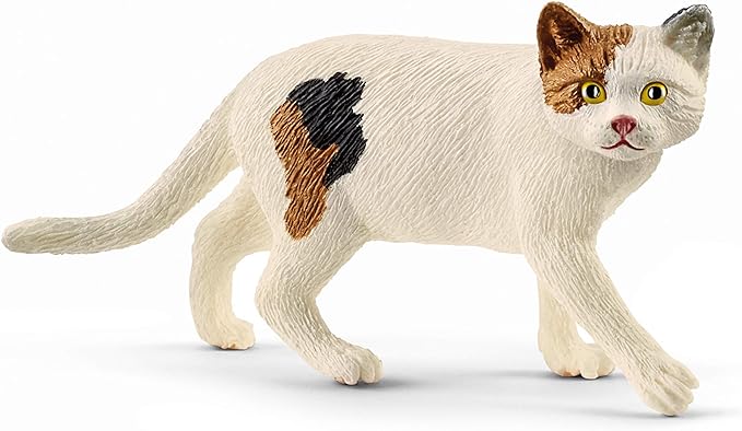 Schleich Farm World, Realistic Cat Animal Toys for Kids, American Shorthair Cat Toy, Brown and White, Ages 3+ - Figurio