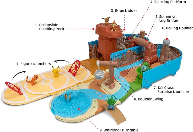 Pokémon Carry CASE Battle Desert PLAYSET - Portable Transforming Playset with Action Features and 2-inch Pikachu Battle Figure - Figurio