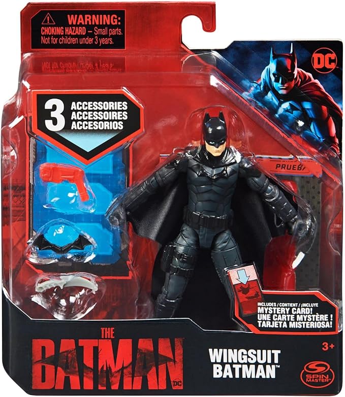 DC Wingsuit Batman 4" Action Figure with 3 Accessories and Mystery Card, The Batman Movie Collectible - Figurio