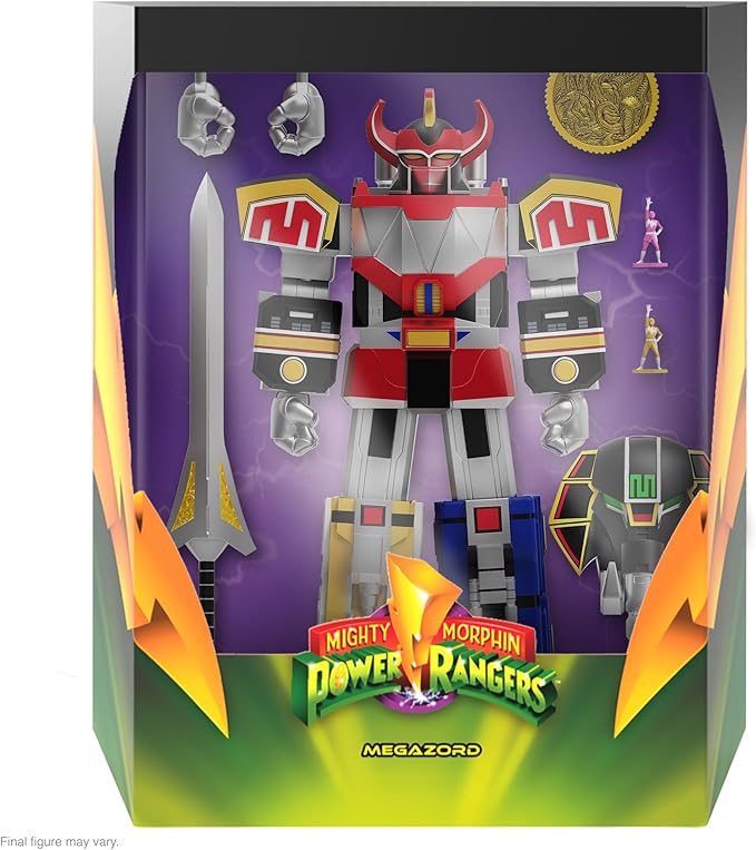 Super7 ULTIMATES! Mighty Morphin Power Rangers Dino Megazord - 8" Power Rangers Action Figure with Accessories Classic TV Show Collectibles - Figurio