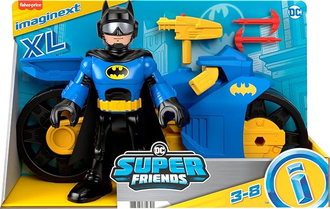 Fisher-Price Imaginext DC Super Friends Batman Toys, XL Batcycle & XL Batman Figure, Each 10 Inches, for Preschool Kids Ages 3+ Years - Figurio