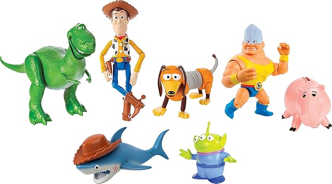 Mattel Disney and Pixar Toy Story Set of 7 Action Figures with Woody, Slinky, Rex, Hamm, Alien, Rocky & Shark, Mattel Disney100 Collectible - Figurio