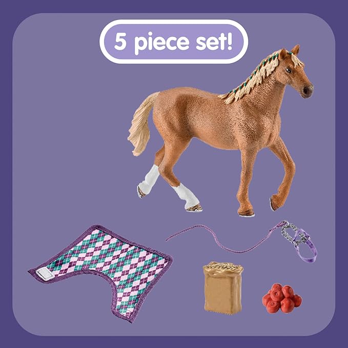 Schleich Horse Club, Toys for Girls and Boys, Engligh Thoroughbred Horse Set with Horse Toy and Accessories, 4 Pieces, Ages 5+ - Figurio