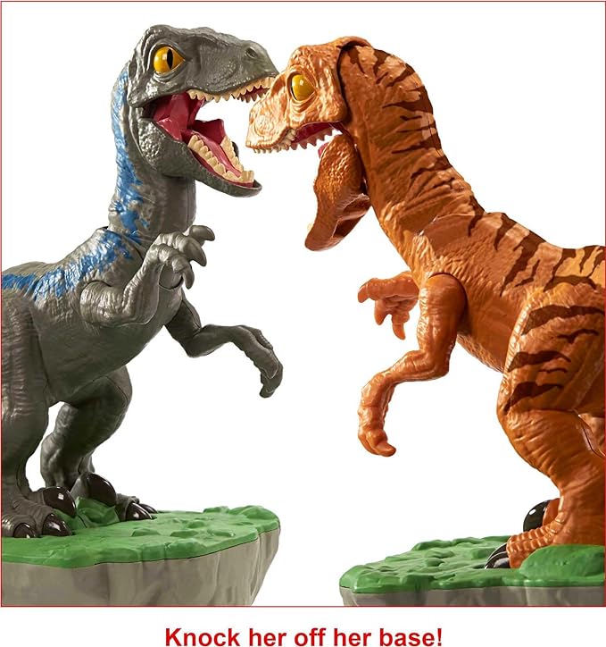 Mattel Games Rock 'Em Sock 'Em Raptors Jurassic World Domination Kids Game Fighting Raptors with Blue vs Atrociraptor - Figurio