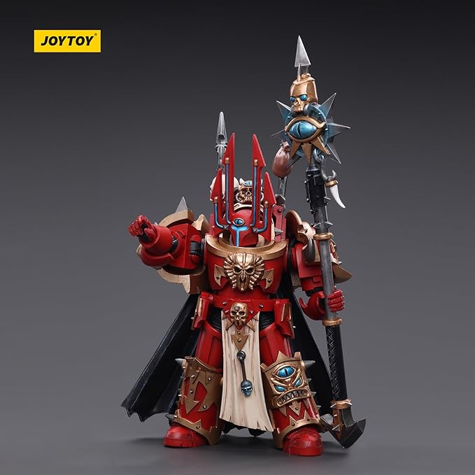 JOYTOY JT6816 40K 1/18 Action Figure Toy, ChaosSpace Marines Crimson Slaughter Sorcerer Lord in Terminator Armour, 4-inch Model Set, Gift for Action Figure Enthusiasts and Collectors - Figurio