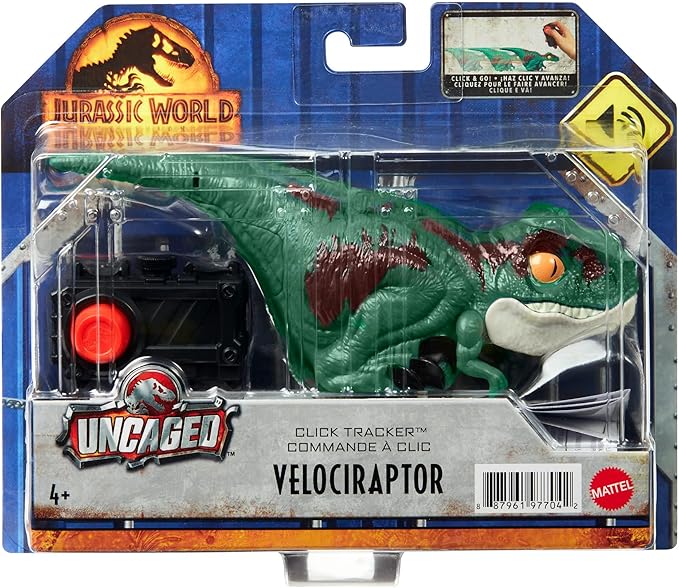 Mattel Jurassic World Dominion Uncaged Click Tracker Velociraptor Dinosaur Action Figure, Toy Gift with Interactive Motion and Sound, Clicker Control - Figurio