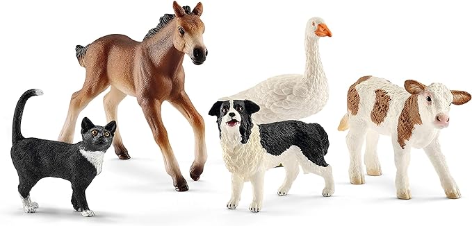 Schleich Farm World Realistic Farm Animal Figurines - 5pc Kids Educational Farm Barn Toys with Realistic Horse, Cow, Cat, Dog, and Goose, Farm Adventure Play for Boys and Girls, Gift for Kids Age 3+ - Figurio