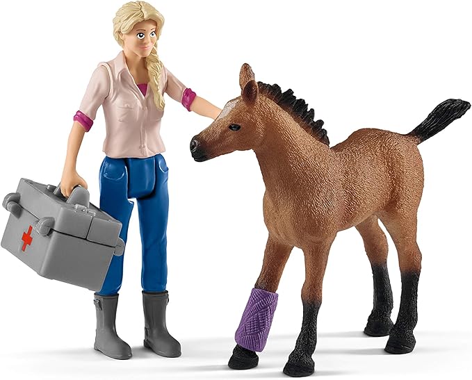 Schleich Farm World 9pc. Vet Visit Playset with Piglet, Mare, and Foal Horse Figurines - Detailed and Durable Farm Animal Toy Set, Fun and Educational Play for Boys and Girls, Gift for Kids Ages 3+ - Figurio