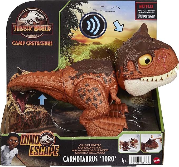 Mattel Jurassic World Camp Cretaceous Action Figure, Chompin’ Carnotaurus Toro Dinosaur Toy with Chimping & Other Motion - Figurio