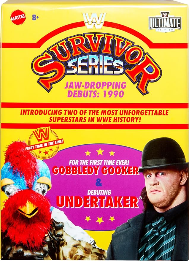 Mattel WWE Action Figure 2-Pack Ultimate Edition Survivor Series 1990 Undertaker & Gobbledy Gooker Collectibles with Interchangeable Accessories, Extra Heads & Swappable Hands - Figurio