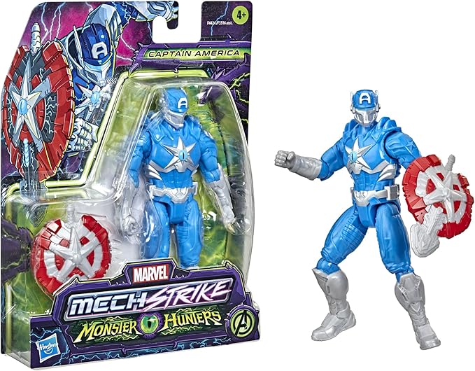 Marvel Avengers Mech Strike Monster Hunters Captain America Toy, 6-Inch-Scale Action Figure with Accessory, Toys for Kids Ages 4 and Up - Figurio