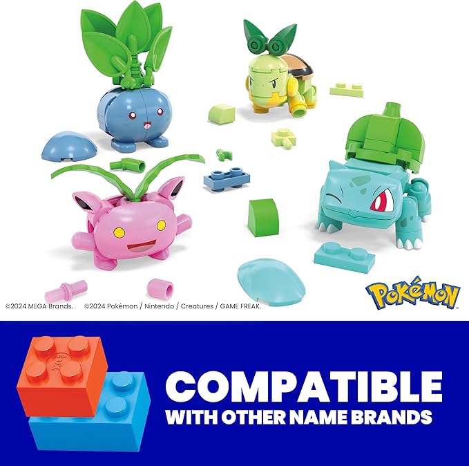 Mega Pokémon Building Toys Set Grass-Type Trainer Team with 118 Pieces, 4 Poseable Character, 2 Inches Tall, for Kids - Figurio