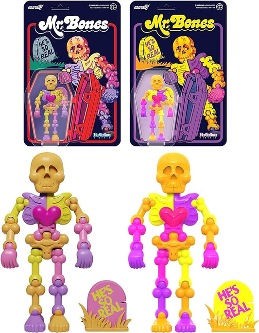 Super7 Mr. Bones Bundle - Mr. Bones, and Mr. Bones Fluorescent 3.75 in Scale ReAction Figures Classic Cartoon Collectibles and Retro Toys - Figurio