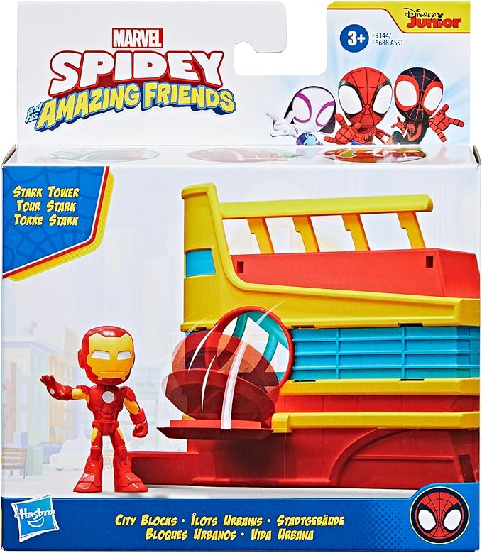 Spidey and his Amazing Friends City Blocks Stark Tower Playset with Action Figure, Marvel Super Hero Toys for Kids 3 and Up - Figurio