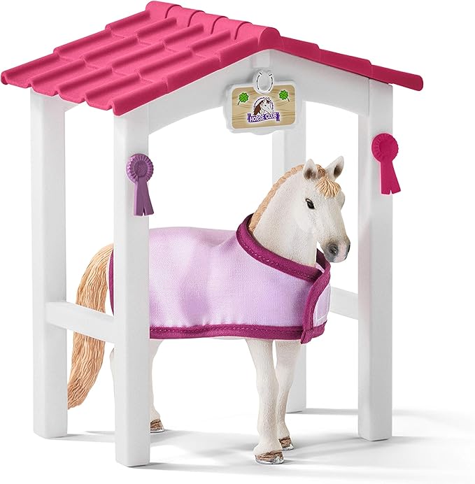 Schleich Horse Club, 12-Piece Playset, Horse Toys for Girls and Boys 5-12 years old Horse Stall with Lusitano Horses - Figurio