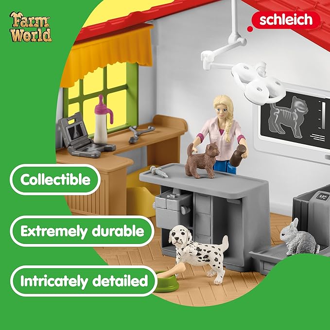 Schleich Farm World — 43-Piece Veterinarian Kit for Kids, Vet Playset with Vet Doll, Pets, Exam Table and Other Accessories, Farm Animal Toys for Kids Ages 3+ - Figurio