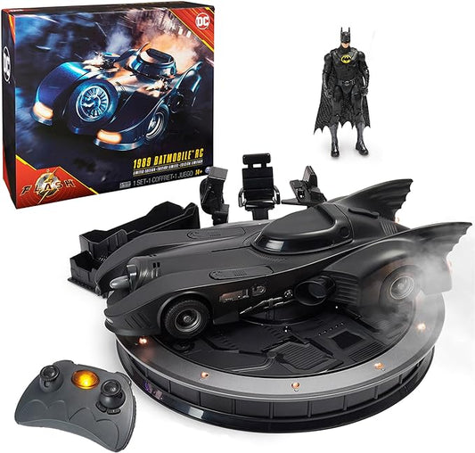 DC Comics, Official 1989 Batmobile RC, Exclusive Batman Figure, Limited Edition Collector's Item, Smoke Effects, Batcave Chargeable Base, Ages 14+ - Figurio