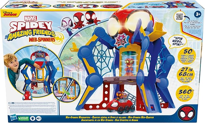 Spidey and His Amazing Friends Web-Spinners Web-Quarters, Kids Playset with Action Figure, Vehicle, and Accessories, Marvel Super Hero Toys, Ages 3 and Up, Large - Figurio