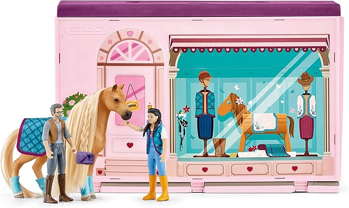 Schleich Horse Club Sofia's Beauties Horse Pop-Up Boutique with Hair Brushing Accessories and Figurines - 25-Piece Brushable Hair Pop-up Horse Salon Boutique For Grooming Horses, Gift for Kids Ages 4+ - Figurio