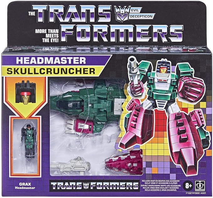 Transformers 2021 Modern Figure in Retro Packaging Decepticon Headmaster Skullcruncher with Grax - Figurio