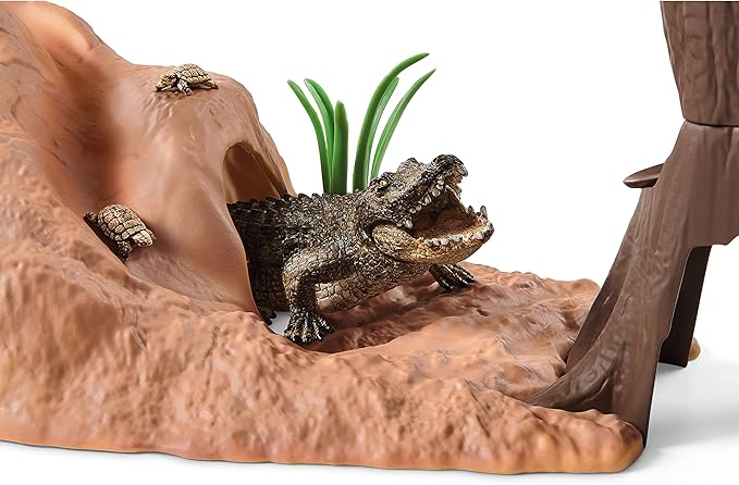 Schleich Wild Safari Ranger Adventure Station Wildlife Action Playset - Safari Animals Tree Toys Playset with Alligator, Panther, Safari Base, Guide Figurine, and More, Gift for Boys and Girls Ages 3+ - Figurio