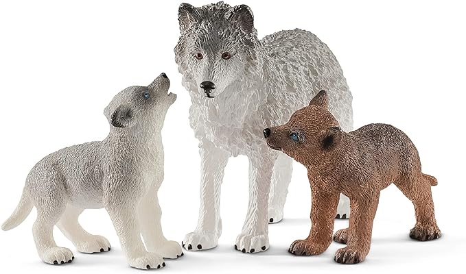 Schleich Wild Life 3pc. Mother Wolf and Baby Wolf Pups Figurine Set - Authentic and Highly Detailed Toy Set, Durable for Education and Fun Play, Perfect for Boys and Girls, Ages 3+ - Figurio