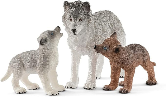 Schleich Wild Life 3pc. Mother Wolf and Baby Wolf Pups Figurine Set - Authentic and Highly Detailed Toy Set, Durable for Education and Fun Play, Perfect for Boys and Girls, Ages 3+ - Figurio