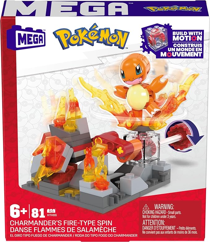 Mega Pokémon Building Toys Set Charmander’s Fire-Type Spin with 81 Pieces, 1 Poseable Character and Motion, for Kids - Figurio