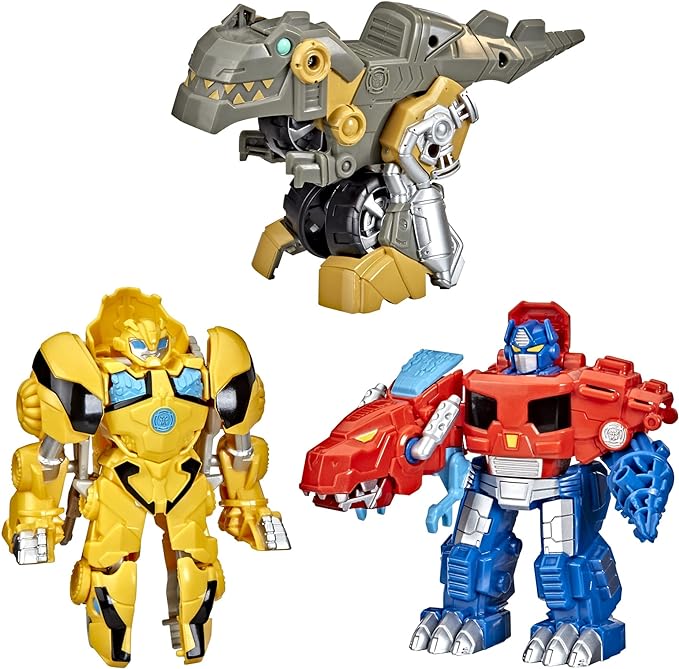 Transformers Playskool Primal Team-Up 3-Pack with Optimus Prime,Bumblebee, and Grimlock Converting Dinosaur Figures, 4.5-Inch Toys, Ages 3 and Up (Amazon Exclusive) - Figurio