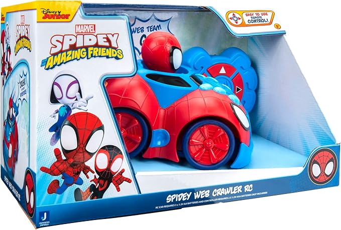 Marvel Spidey and His Amazing Friends Web Crawler RC - Remote-Controlled Vehicle - Features Built-in Super Hero with 4 Controller Functions, Blue & Red - Figurio