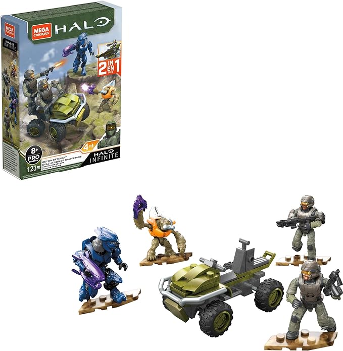 Mega Construx Halo Recon Getaway mongoose vehicle Halo Infinite Construction Set with UNSC Marine character figure, Building Toys for Kids - Figurio