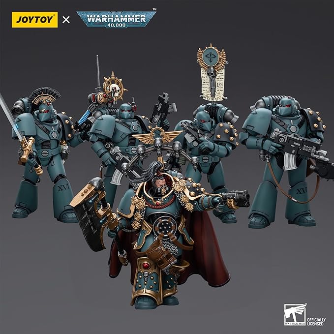 JOYTOY 1/18 Action Warhammer 40,000 Figure Sons of Horus MKVI Tactical Squad Legion Praetor with Power Axe Set of 5 Figures 5''Tall Movable Model Collectible Figurine - Figurio