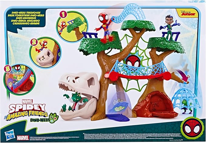 Spidey and his Amazing Friends Marvel Dino-Webs Treehouse Playset, Spider-Man & Goblin Raptor 4-Inch-Scale Action Figure Set, Ages 3 & Up - Figurio