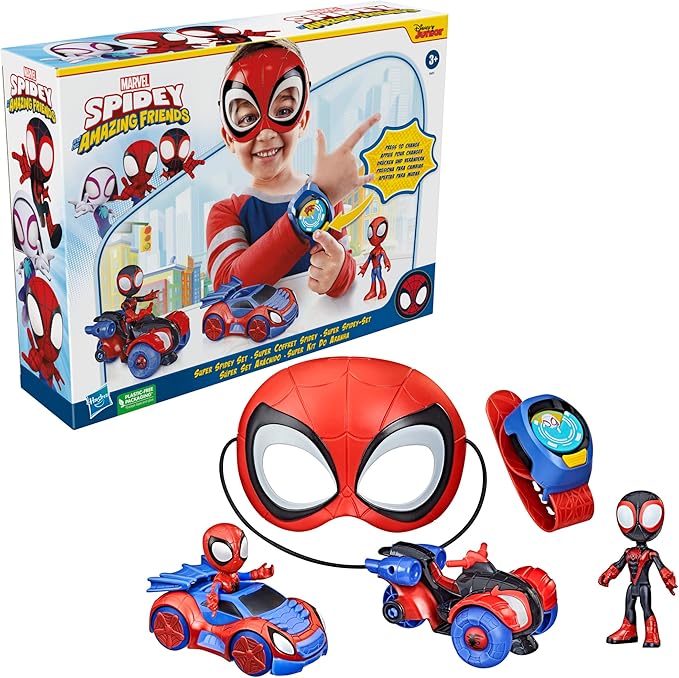 Spidey and His Amazing Friends Super Spidey Set, Role Play Toys, Toy Car Set, Marvel Spider-Man Mask Great for Kids, 3+ Years - Figurio