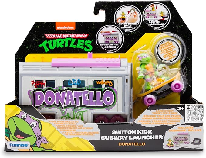 Teenage Mutant Ninja Turtles 5" Switch Kick Subway Launcher Donatello for Ages 3+ - Launch & Battle with Box Car - Collect All 4! - Figurio