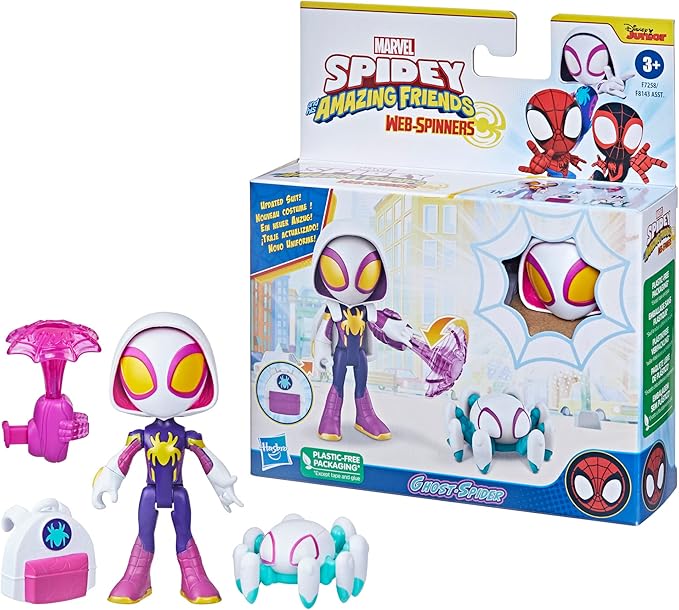 Spidey and His Amazing Friends Web-Spinners Ghost-Spider Action Figure with Accessories, Web-Spinning Accessory, Marvel Toys for Kids, Ages 3 and Up - Figurio