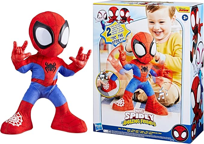 Spidey and his Amazing Friends Marvel Dance 'N Crawl Spidey, Interactive Plush Toy with 20 Phrases & Sounds, 2 Songs, Super Hero Toys for Kids 3 & Up - Figurio