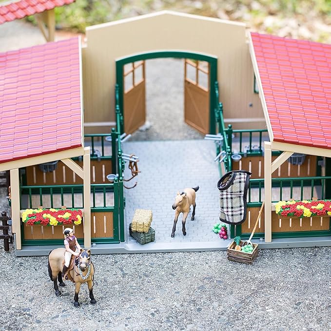 Schleich Horse Barn and Stable Playset - Award-Winning Riding Center 96 Piece Set, 2 Pony Toys, Rider Figurine, and Farm Accessories, for Girls and Boys 3 Years Old and Above - Figurio