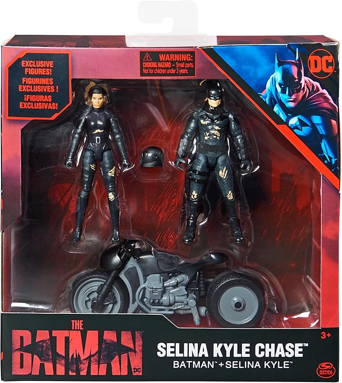 The Batman 2022 Movie Series Selina Kyle Chase Set with Batman and Motorcycle - Figurio