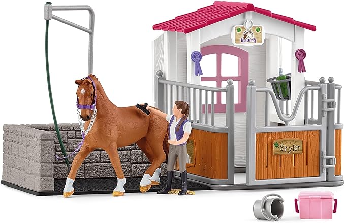 Schleich Horse Club 13-Piece Toy for Girls and Boys Ages 5+, Horse Wash Area with Stall (72177) Multi-Color - Figurio