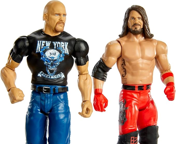 WWE MATTEL Stone Cold Steve Auston vs AJ Styles Battle Pack Series #67 with Two 6-inch Articulated Action Figures & Ring Gear - Figurio