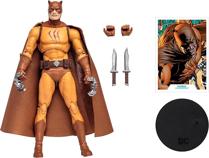 McFarlane DC Multiverse Catman Gold Label 7" Action Figure - Ultra Articulated Collectible with Knives, Claw Hands, and Fabric Cape (Villains United) - Figurio